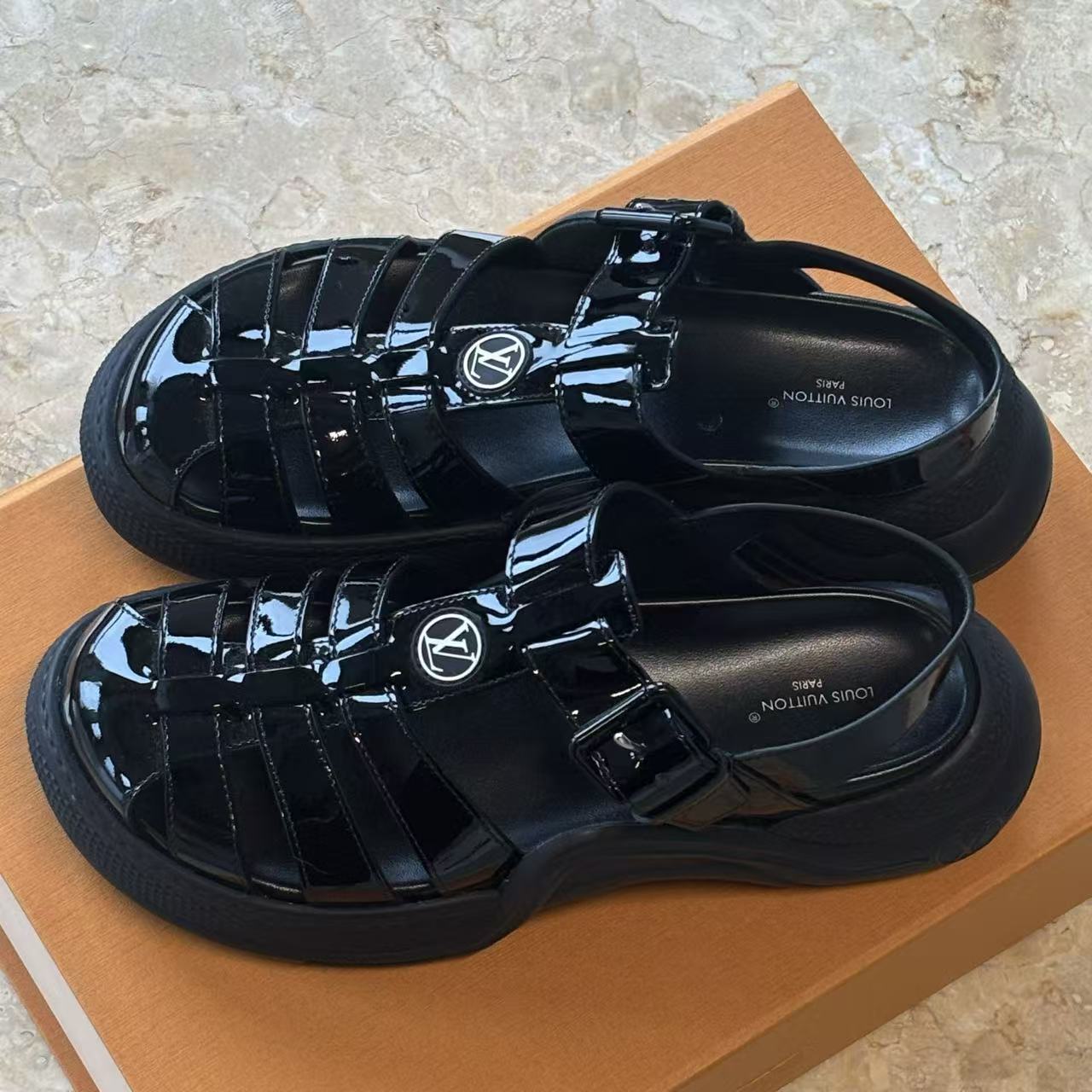 Louis Vuitton Patent Leather Sandals Black