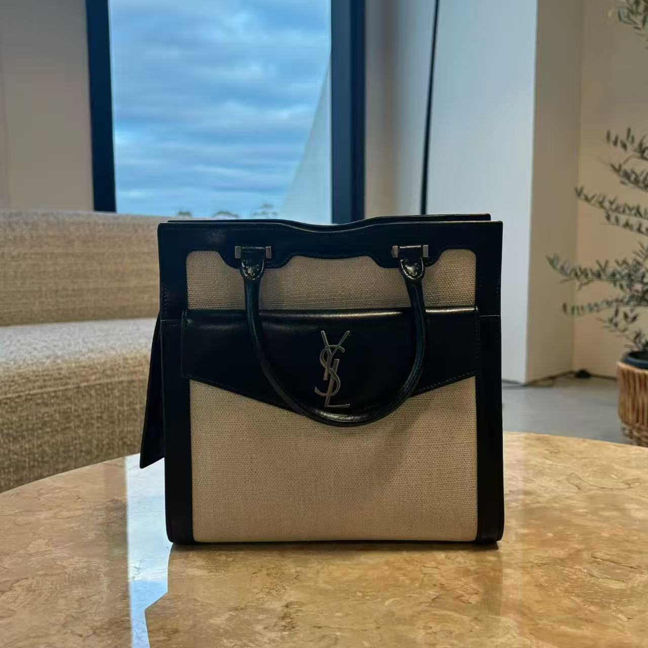 Saint Laurent Uptown Canvas & Leather Tote Bag