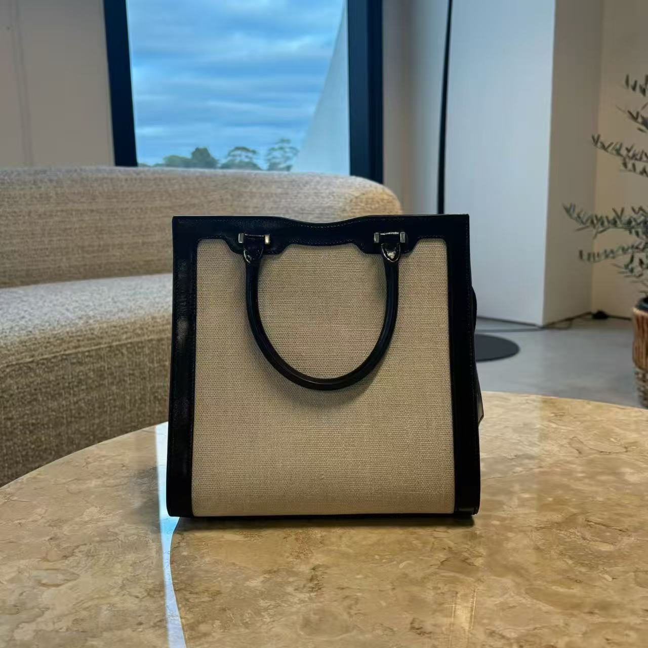 Saint Laurent Uptown Canvas & Leather Tote Bag
