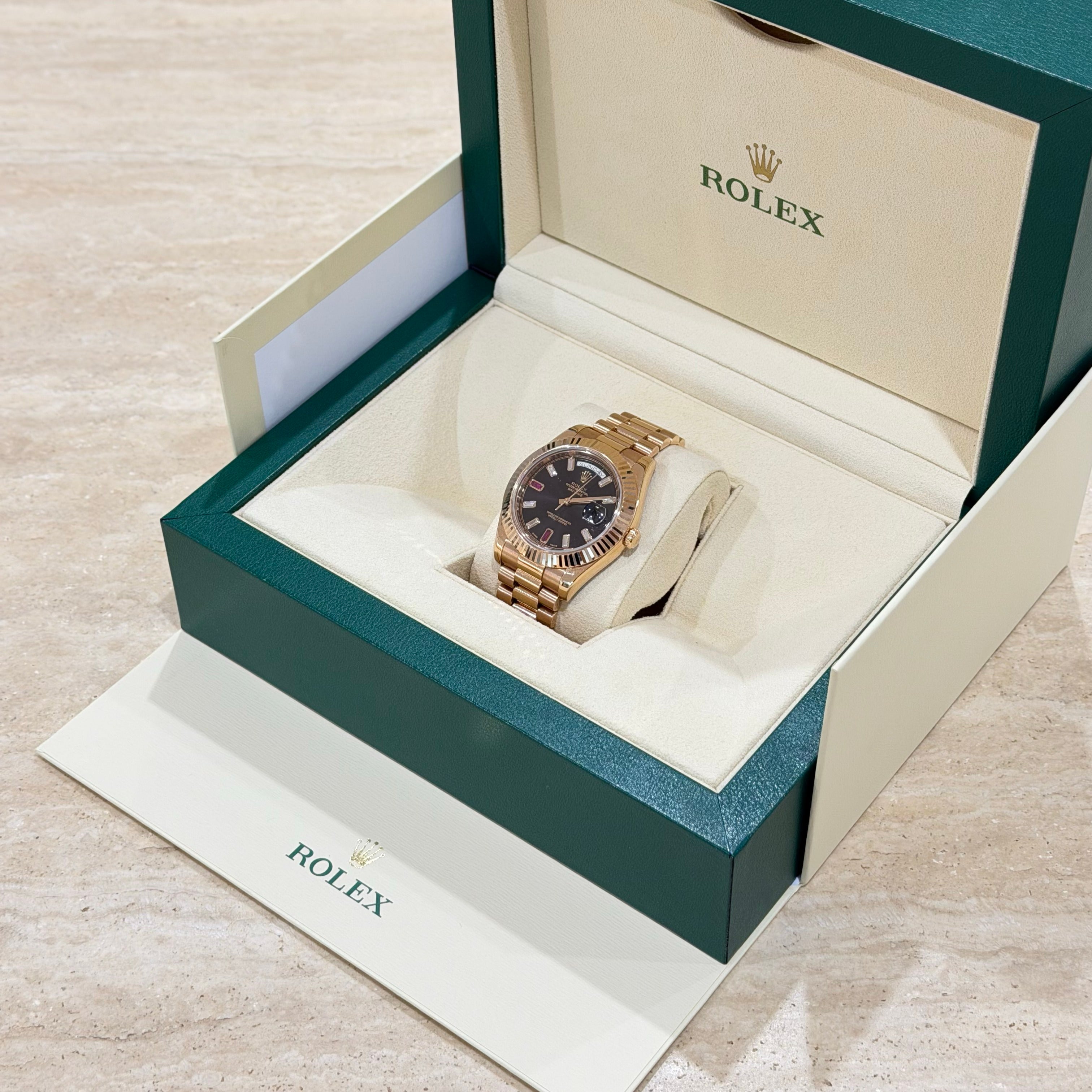 Rolex Day-Date II 218235 Black Diamond & Ruby Dial Full Set
