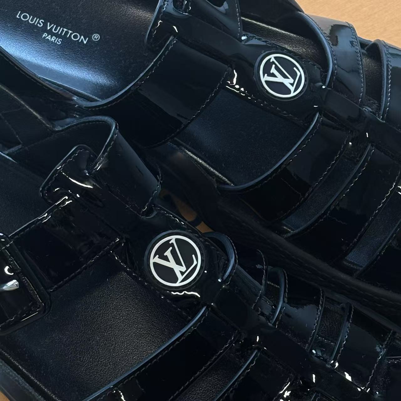 Louis Vuitton Patent Leather Sandals Black