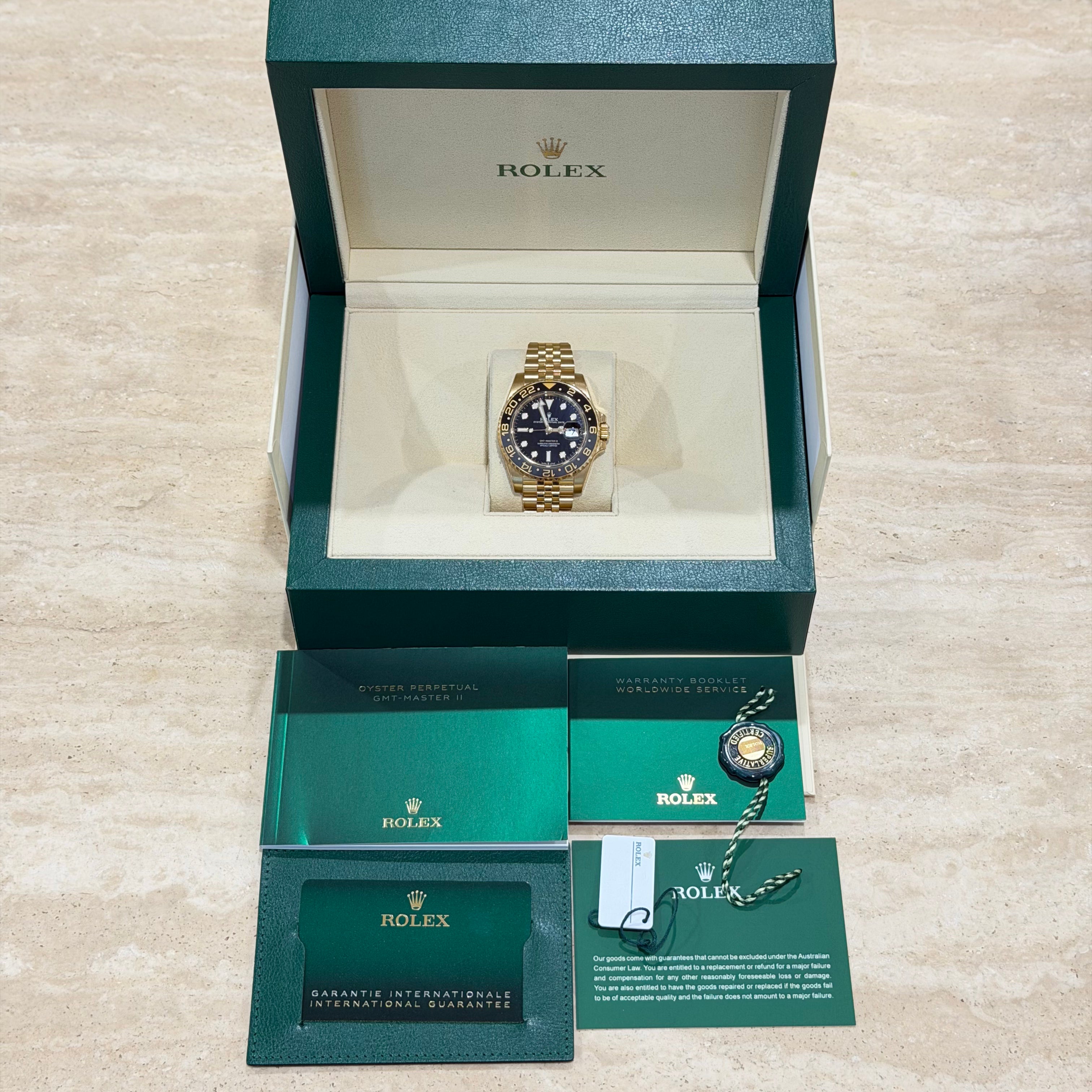 Rolex GMT-Master II 126718GRNR Yellow Gold Jubilee Full Set