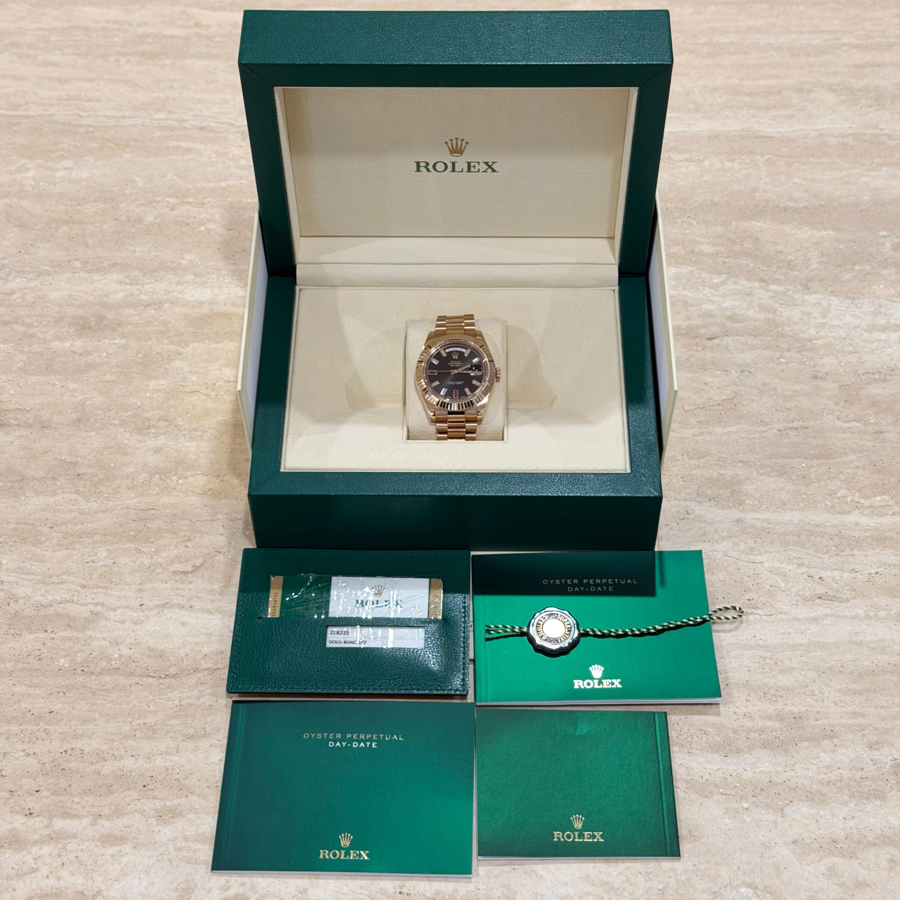 Rolex Day-Date II 218235 Black Diamond & Ruby Dial Full Set