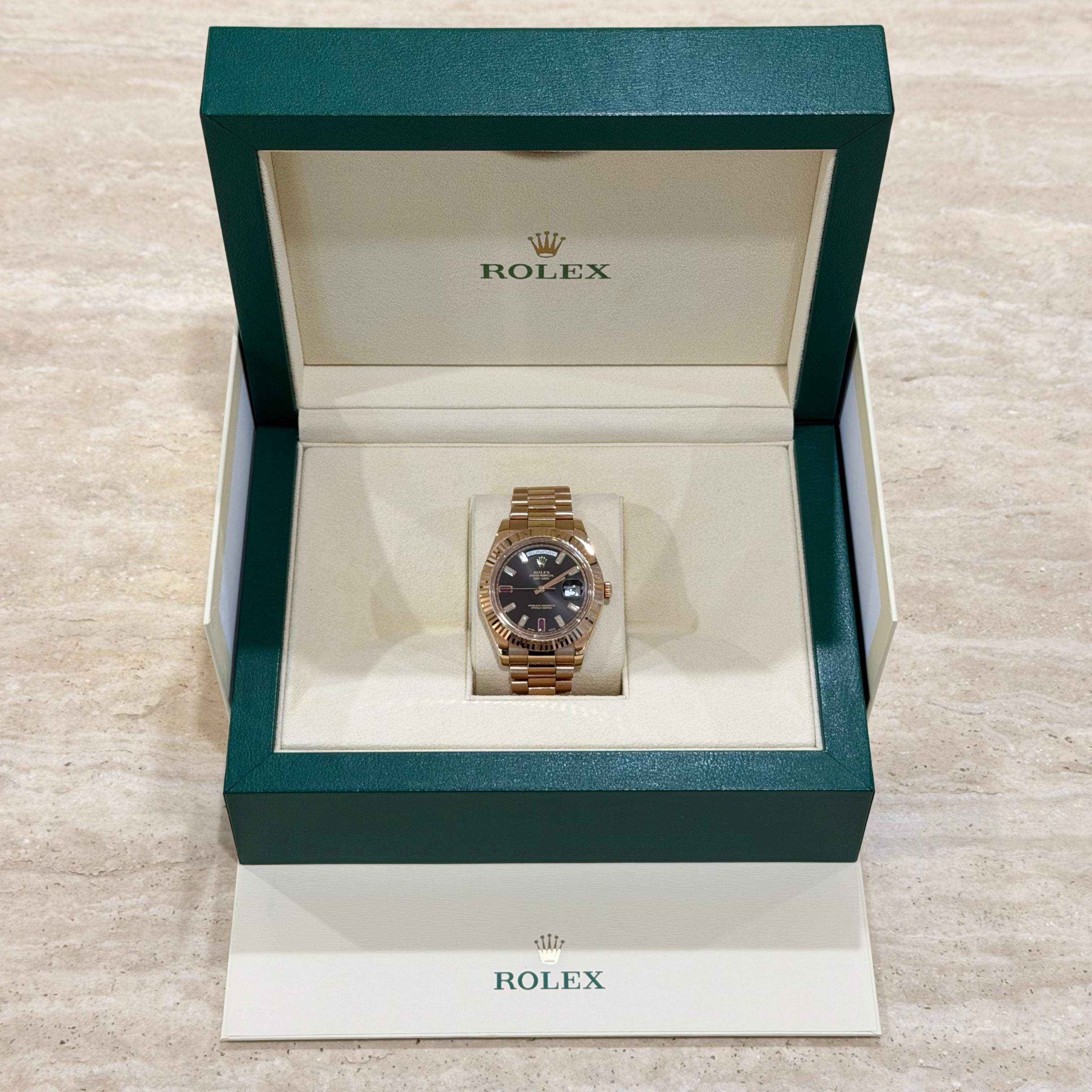 Rolex Day-Date II 218235 Black Diamond & Ruby Dial Full Set