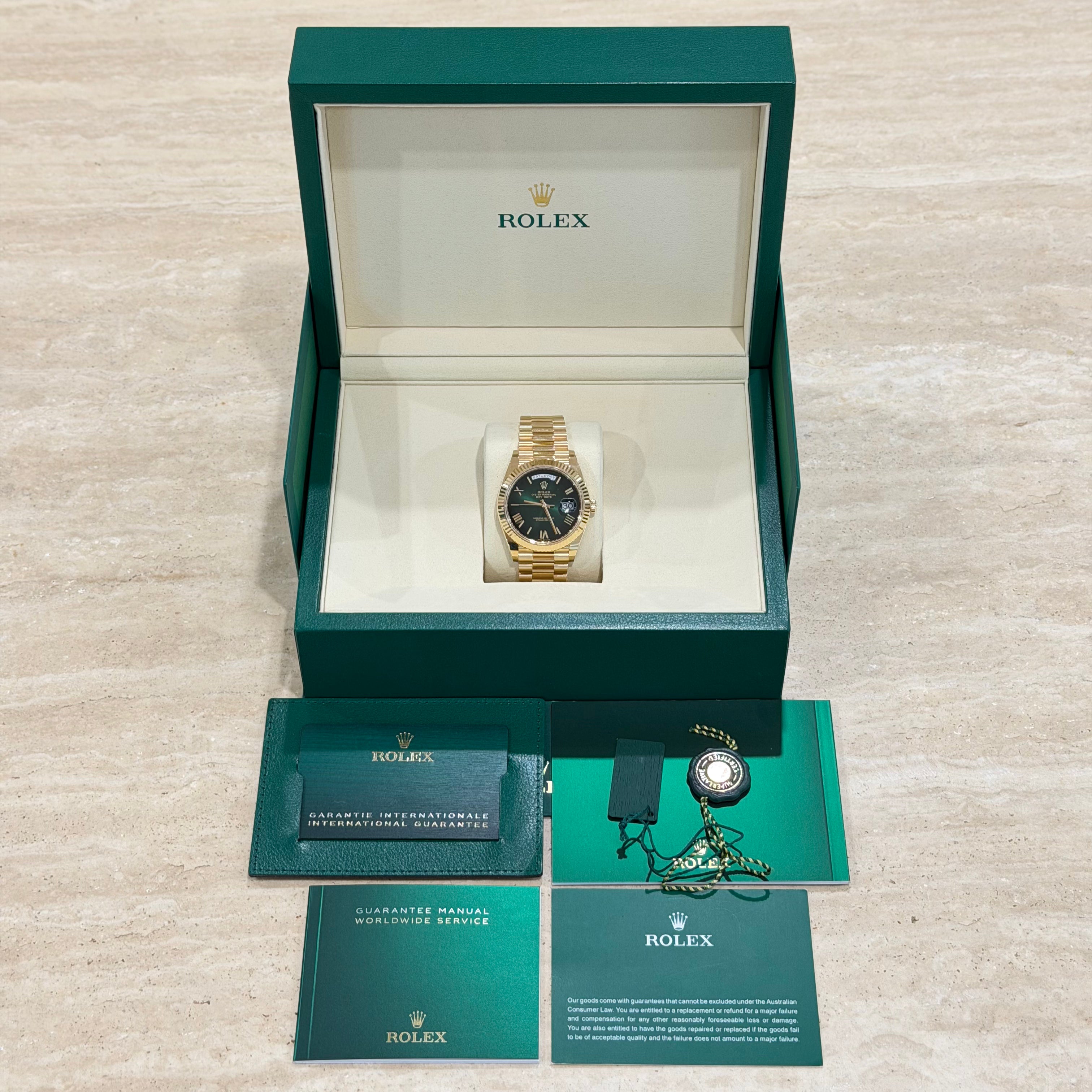 Rolex Day-Date 40 228238 Ombre Green Dial Full Set