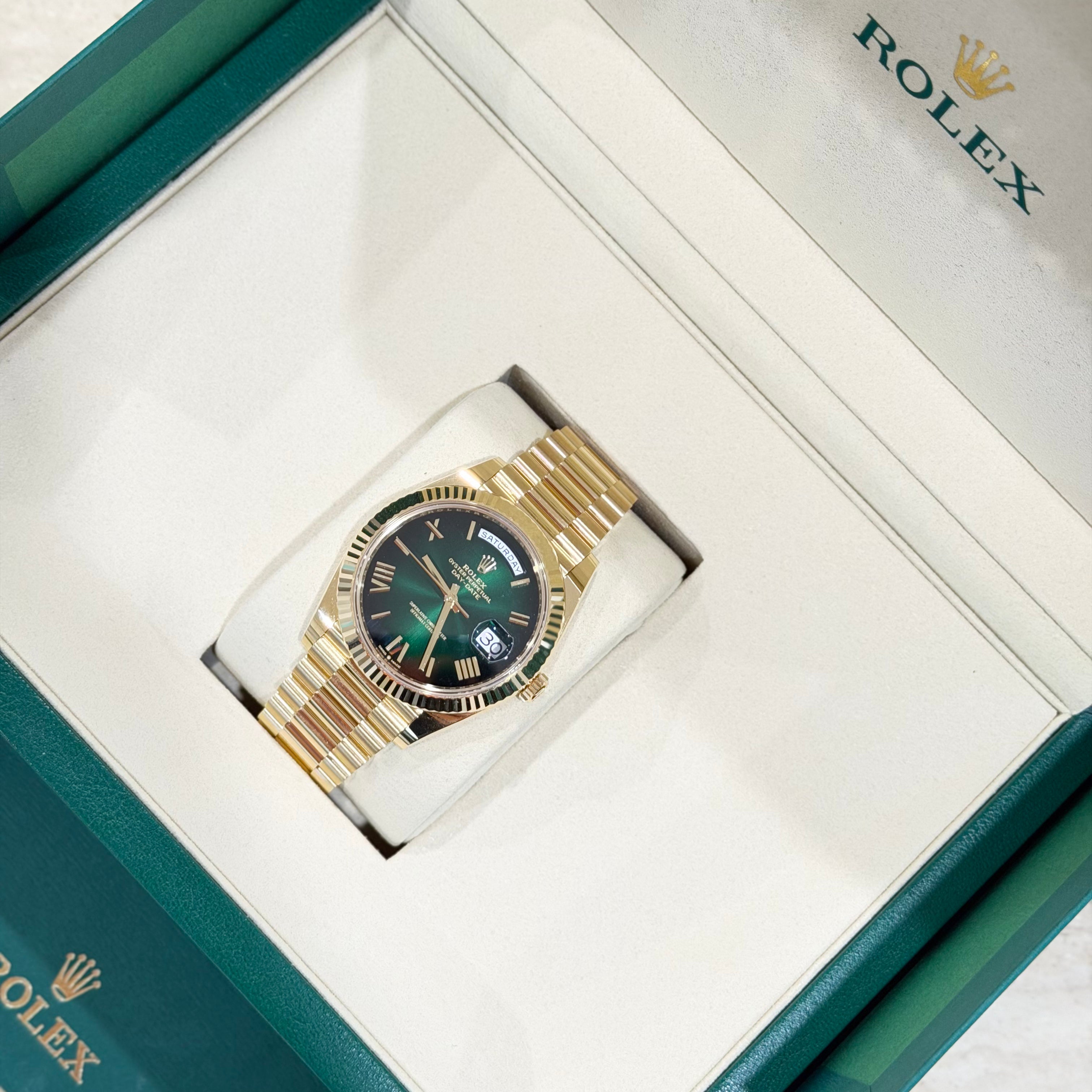 Rolex Day-Date 40 228238 Ombre Green Dial Full Set